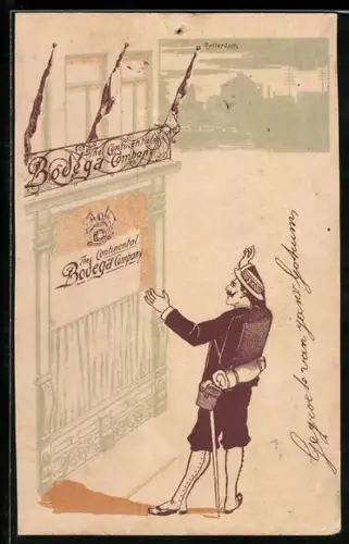 AK The Continental Bodega Company, Erfreuter Wanderer, Rotterdam, Reklame