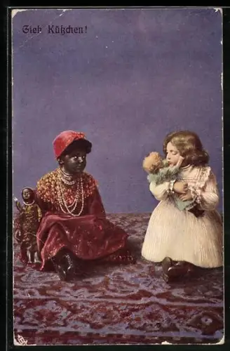 AK Zwei Mädchen spielen mit Puppen