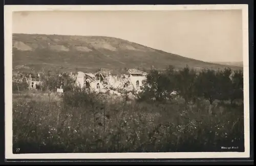 AK Combres, Église détruite devant la Combreshöhe après les combats du printemps 1915