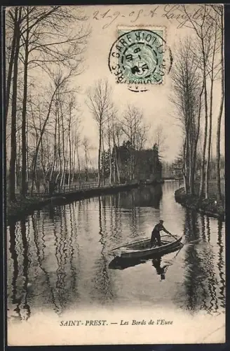 AK Saint-Prest, Les Bords de l`Eure avec un homme en barque