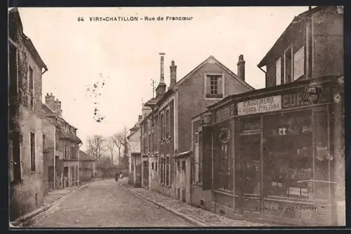 AK Viry-Châtillon, Rue de Francoeur avec une épicerie en premier plan