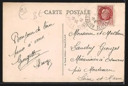 AK Boissy-sous-Saint-Yon, La Rue du Puits-de-Grès avec restaurant et habitants