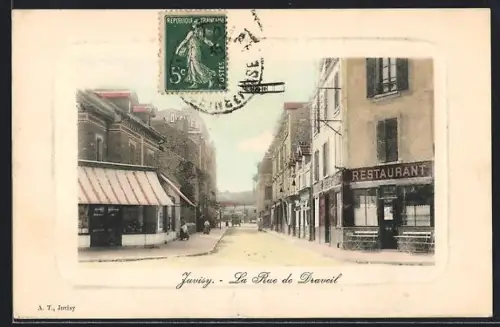 AK Juvisy, La Rue de Draveil avec restaurant et commerces