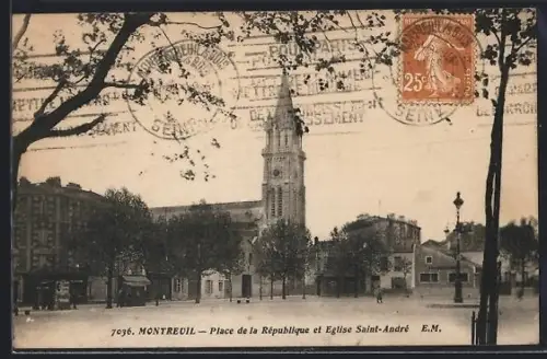 AK Montreuil, Place de la République et Église Saint-André