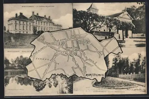 AK Montfermeil, Le Château et une carte géographique du lieu