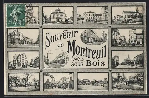 AK Montreuil-sous-Bois, Ortsansicht mit Strassenpartien, Kirche und Parkanlage