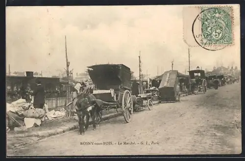 AK Rosny-sous-Bois, Le Marché avec charrettes et activités commerciales animées