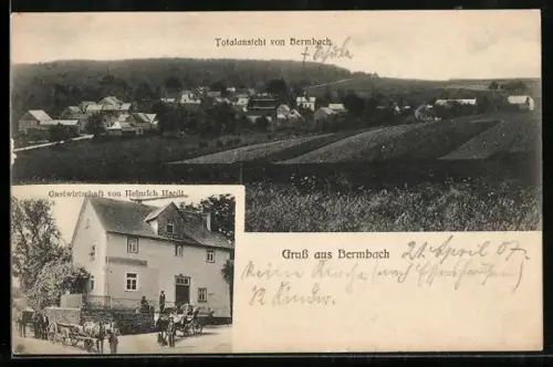 AK Bermbach / Taunus, Gasthaus von Heinrich Hardt, Totalansicht des Ortes