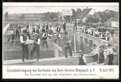 AK Steppach / Augsburg, Grundsteinlegung der Turnhalle des Turn-Vereins 1911