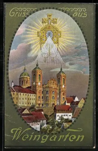 Künstler-AK Weingarten / Bodensee, Basilika St. Martin