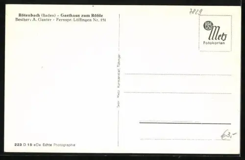 AK Rötenbach /Baden, Gasthaus zum Rössle A. Ganter