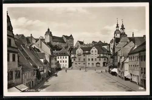 AK Colditz, Markt mit Städt. Spar- u. Girokasse