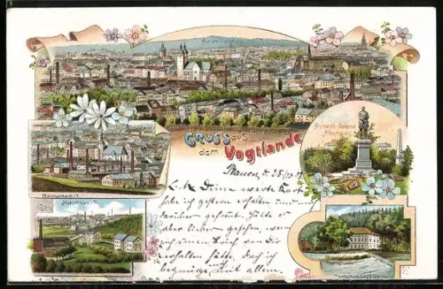 Lithographie Plauen /Vogtland, Teilansicht, Netschkau, Reichenbach