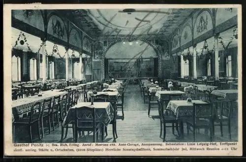 AK Ponitz / Meerane, Gasthof Rich. Etling, Innenansicht