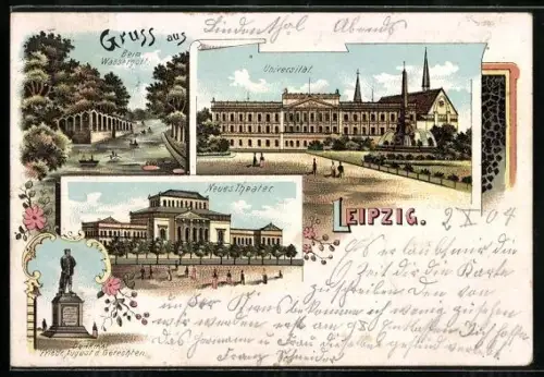 Lithographie Leipzig, Universität, Neues Theater