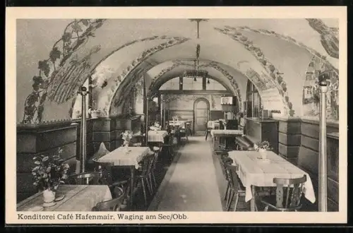 AK Waging am See /Obb., Konditorei Cafe Hafenmair, Innenansicht