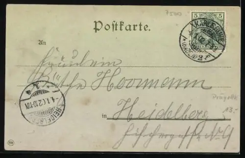 Lithographie Karlsruhe /Baden, Schloss, Alpenblumen, Passepartout