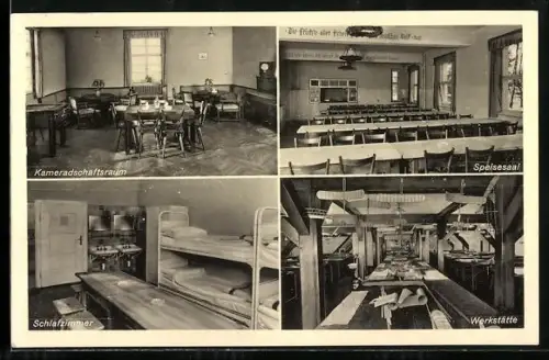 AK Rothenburg / Tauber, Speisesaal, Werkstätte und Schlafzimmer in der Reichsmodellbauschule