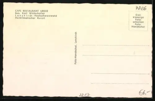 AK Lenzkirch /Hochschwarzwald, Café Restaurant Ursee, Bes.: Karl Winterhalter, Urseetal
