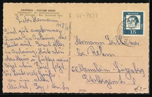 AK Göschweiler /Krs. Hochschwarzwald, Gasthaus Pension Kranz, Innenansicht, Teilansicht