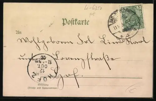 Lithographie Bad Nauheim, Gasthaus Teichhaus, Sprudel und Kurhaus