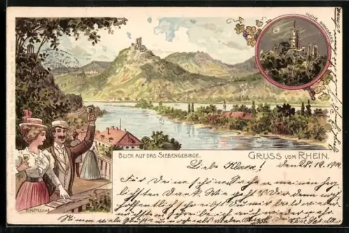 Künstler-AK sign. F. Nitzsche: Bad Godesberg, Blick auf das Siebengebirge, Ruine Godesberg