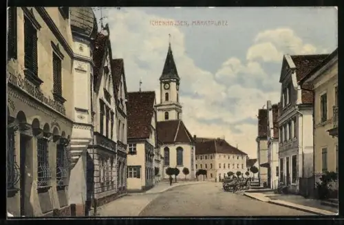 AK Ichenhausen, Marktplatz mit Gasthaus zum Schloss Stein und Kirche