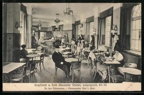 AK Berlin, Konditorei und Cafe Alexander Steidel, Leipzigerstrasse 67-70, Innenansicht