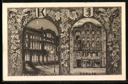 Künstler-AK Berlin-Tiergarten, Weinstuben M. Kempinski & Co., Wappen