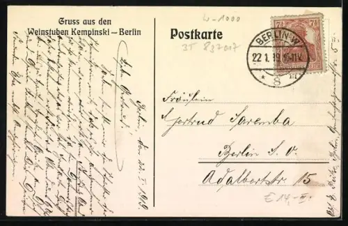 Künstler-AK Berlin-Tiergarten, Weinstuben M. Kempinski & Co., Wappen