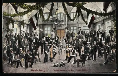 AK Heidelberg, Corps-Mensur in der Hirschgasse, Innenansicht