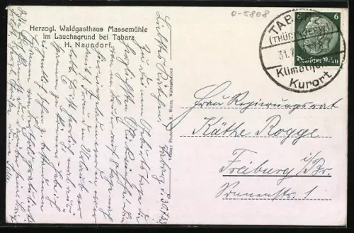 AK Tabarz i. Th., Herzogliches Waldgasthaus Massemühle i. Lauchagrund, Wildfütterung in der Nähe