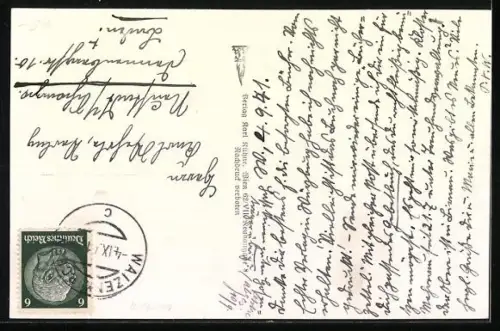 AK Waizenkirchen /O. D., Strassenpartie mit Geschäften und Kirche