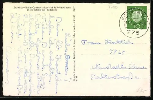 AK Konstanz am Bodensee, Erzbischöfliches Gymnasialkonvikt St. Konradihaus, Speisesaal, Innenansicht