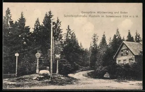 AK Seebach / B., Ruhstein im Schwarzwald, Grenzpfähle Württemberg und Baden an der Schlifkopfstrasse