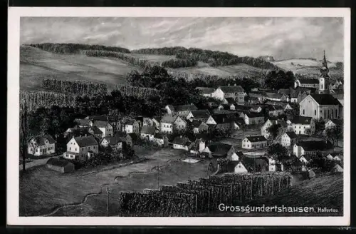 AK Grossgundertshausen /Hallertau, Teilansicht mit Kirche