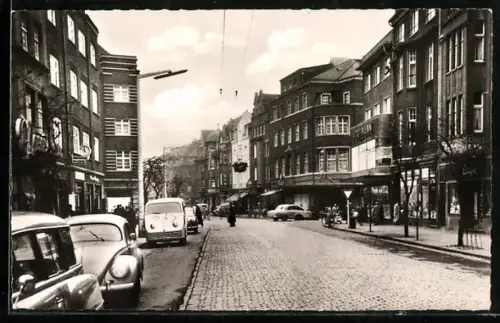 AK Rheinhausen / Duisburg, Strassenpartie mit Geschäften im Stadtzentrum