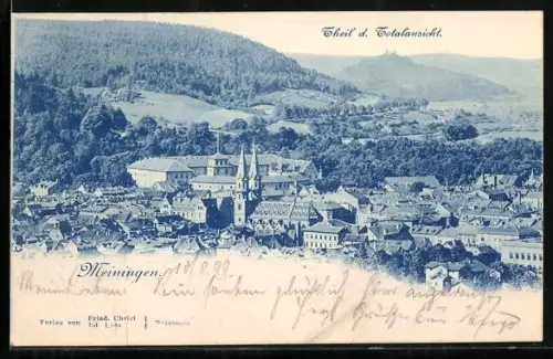 AK Meiningen, Teil der Totalansicht mit Kirche