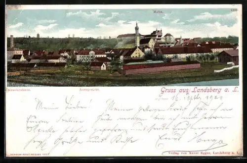 AK Landsberg a. L., Teilansicht mit Krankenhaus, Amtsgericht und Malta