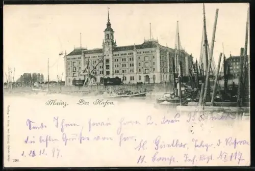 AK Mainz, Hafen mit Rathaus