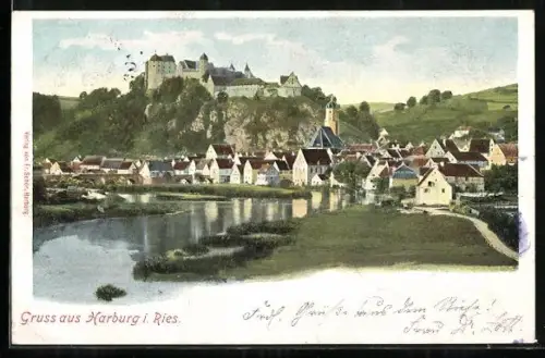 AK Harburg i. Ries., Ortsansicht mit Blick zur Burg