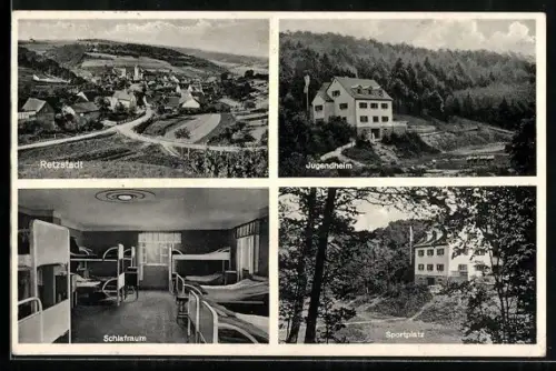 AK Retzstadt, Jugendheim, Innenansicht Schlafraum, Sportplatz