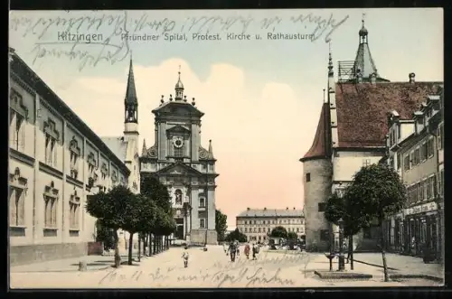AK Kitzingen, Pfründner Spital, Protest. Kirche, Rathausturm