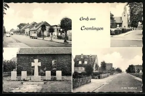 AK Cremlingen, Hauptstrasse, Kirche, Ehrenmal, Siedlung