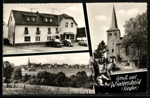 AK Winterscheid / Siegkreis, Gasthof Zur Krone, Kirche, Ortsansicht