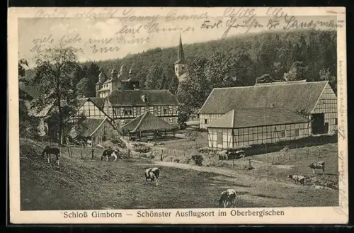 AK Gimborn, Gasthof zum Schloss Gimborn, Inh. Jos. Kürten, Fachwerkhäuser