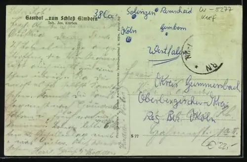 AK Gimborn, Gasthof zum Schloss Gimborn, Inh. Jos. Kürten, Fachwerkhäuser