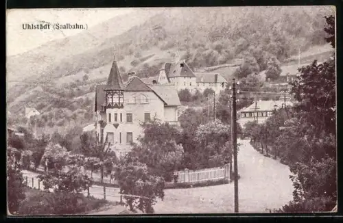 AK Uhlstädt /Saalbahn, Ortsansicht mit Villa