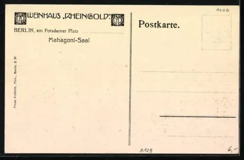 AK Berlin-Tiergarten, Weinhaus Rheingold, Mahagoni-Saal, Potsdamer Platz