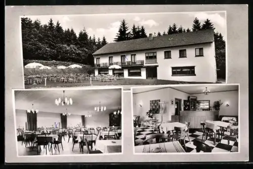 AK Altenkirchen /Ww., Hotel-Pension Johannisberg, Besitzer H. und A. Hohmann, Gastraum, Terrasse